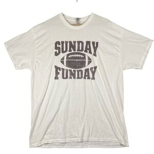 Gildan Mens XL T Shirt Sunday Funday Football Graphic Tee White NFL Fan Gear